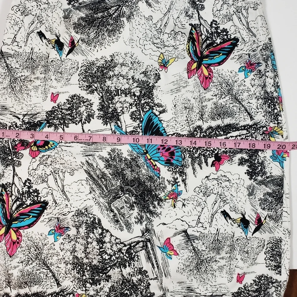 City Silk Stretch Pencil Mini Skirt Size 12 Colorful Butterfly Tree Print Cotton - Picture 10 of 11